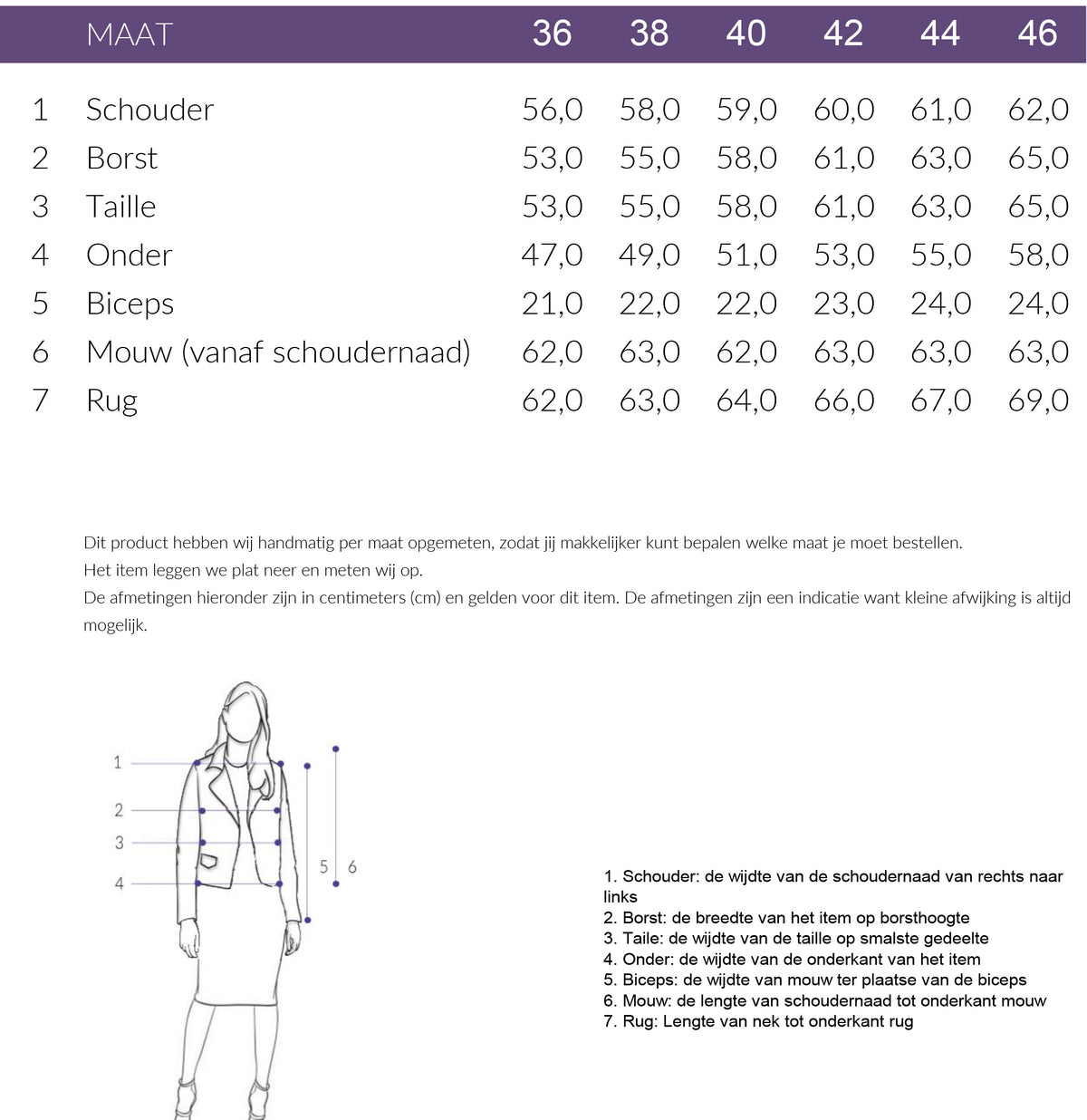 Maattabel Manisa Bomberjack Champagne | Tall