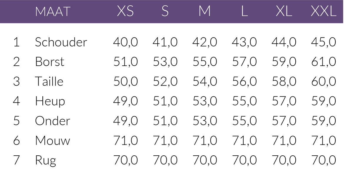 Maattabel Smashed Lemon Jack Zwart | Tall