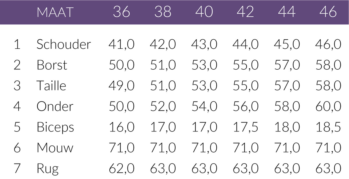 Maattabel ZiZo Jack Loste | Tall
