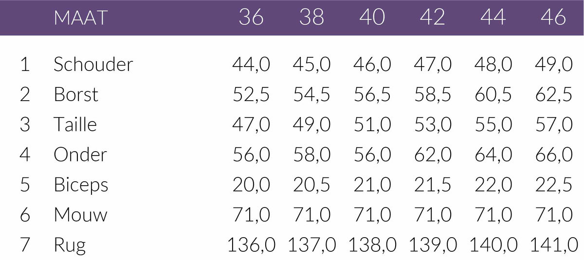 Maattabel Longlady Jas Mandy Zwart | Tall