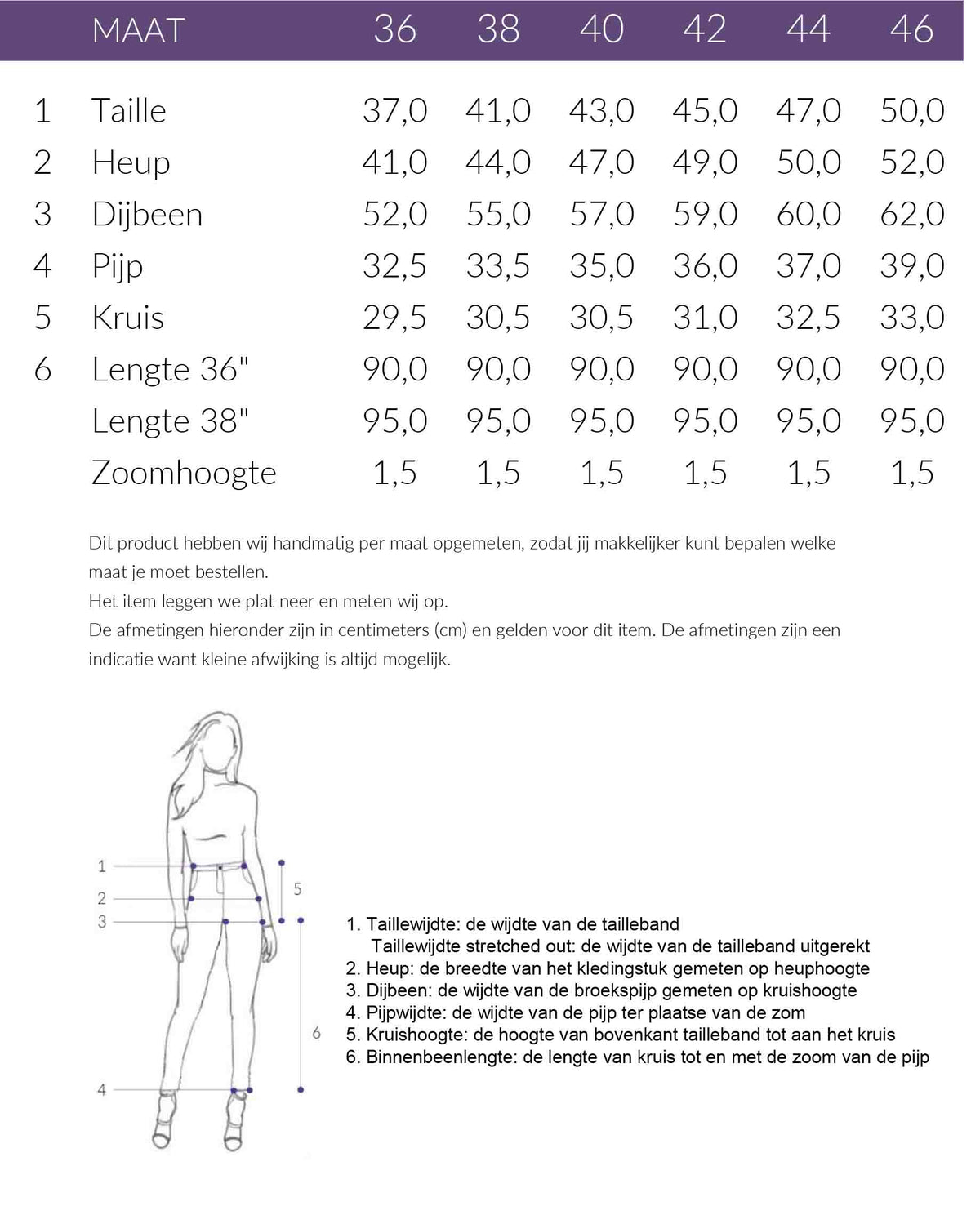 Maattabel Bloomers Jeans Hanna Barrel | Tall