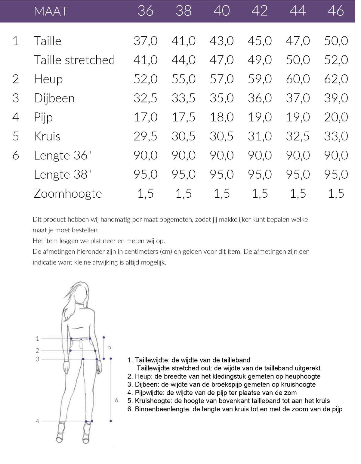 Maattabel Bloomers Jeans Hanna Barrel | Tall