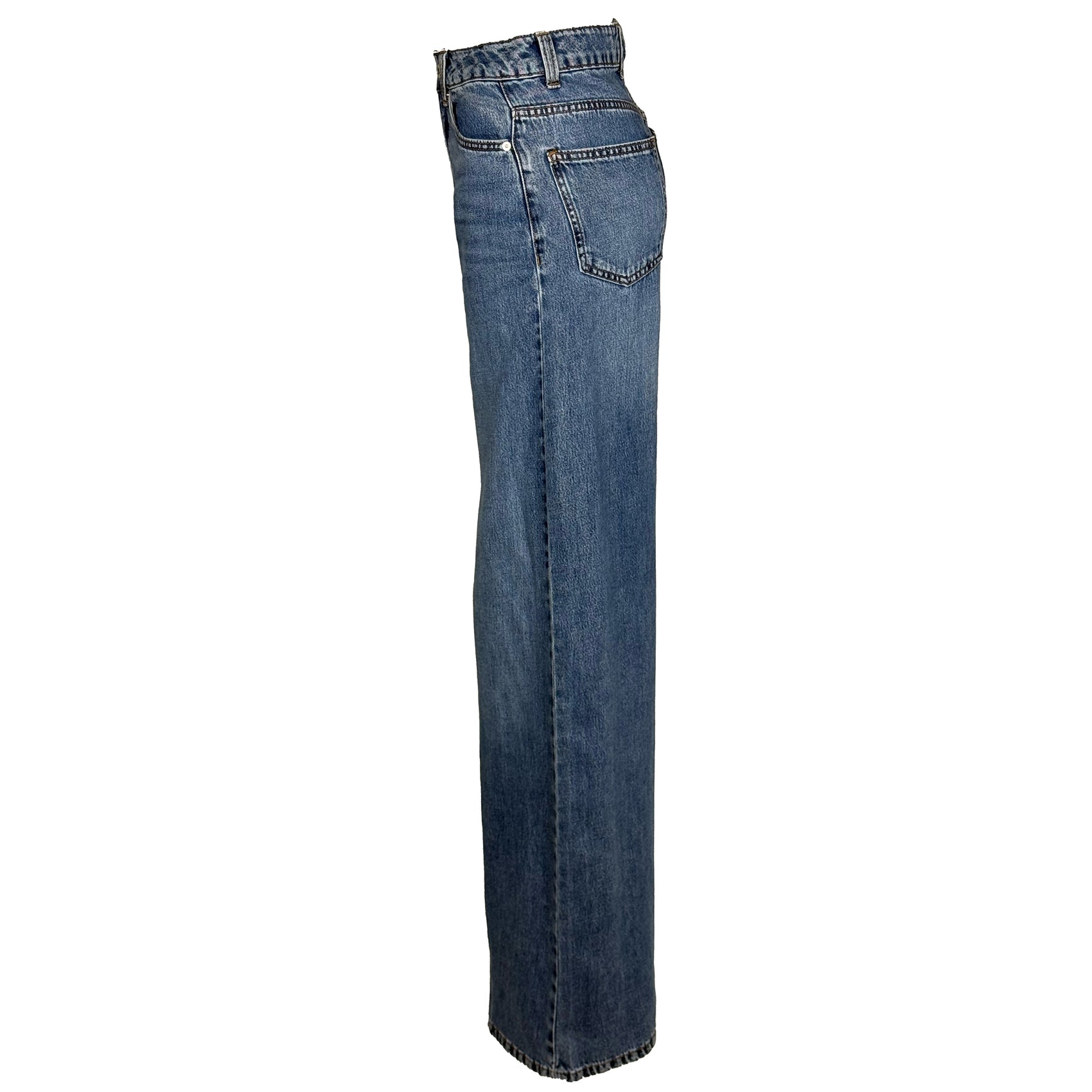 Jeans Wide Midblue, lange dames jeans, zijaanzicht