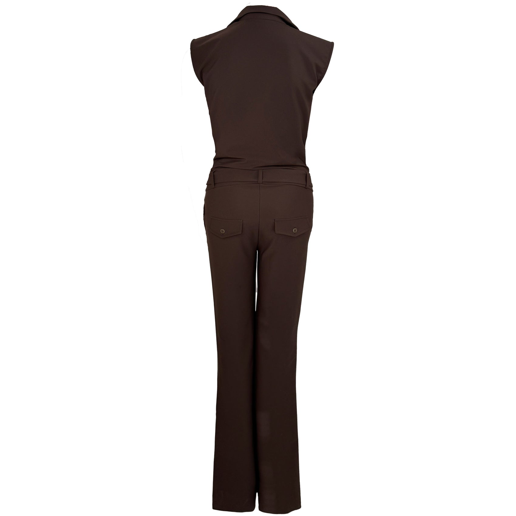 Longlady Jumpsuit Syla Donkerbruin, tall kleding voor lange dames, achteraanzicht