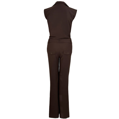 Longlady Jumpsuit Syla Donkerbruin, tall kleding voor lange dames, achteraanzicht