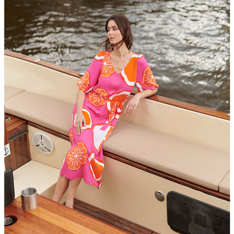 Smashed Lemon Jurk Print Pink, tall kleding voor lange vrouwen