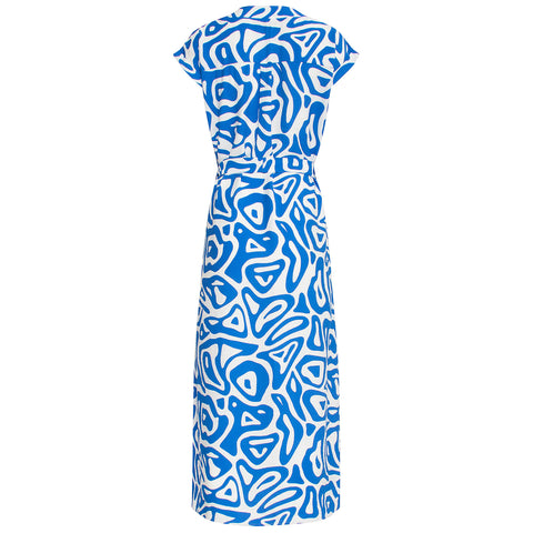 Smashed Lemon Jurk Print Cobalt, tall kleding voor lange dames, achteraanzicht