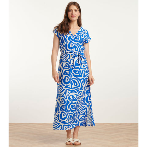 Smashed Lemon Jurk Print Cobalt, tall kleding voor lange vrouwen, gedragen door model