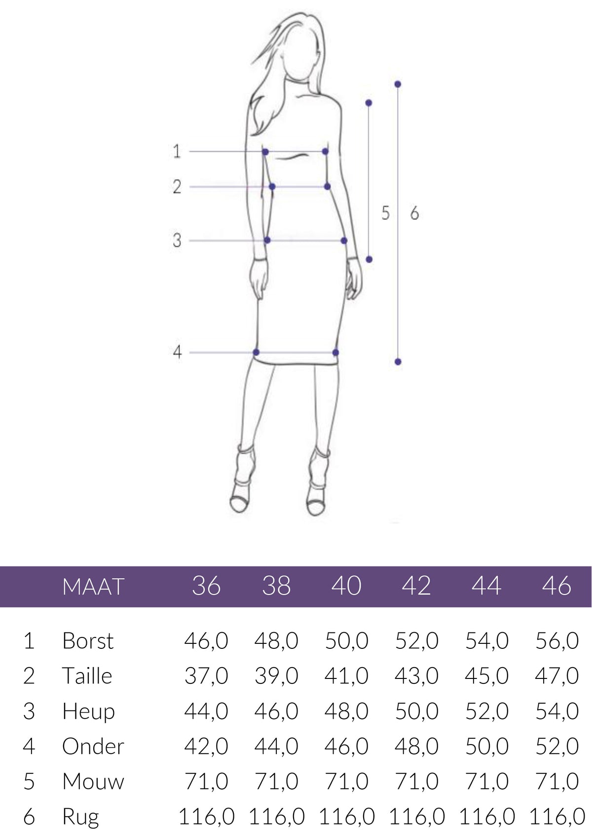 Maattabel Longlady Jurk Juul | Tall