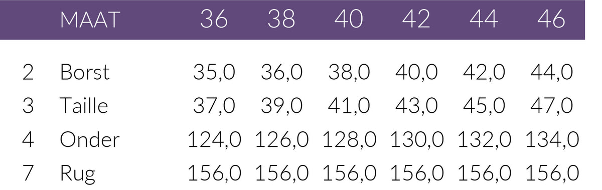 Maattabel Longlady Jurk Evelyn | Tall