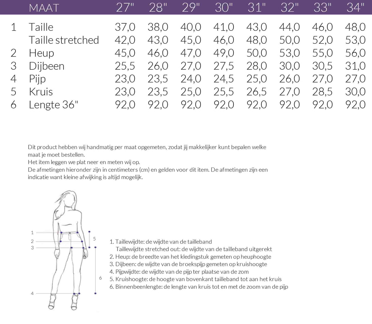 Maattabel LTB Jeans Fallon Wit | Tall