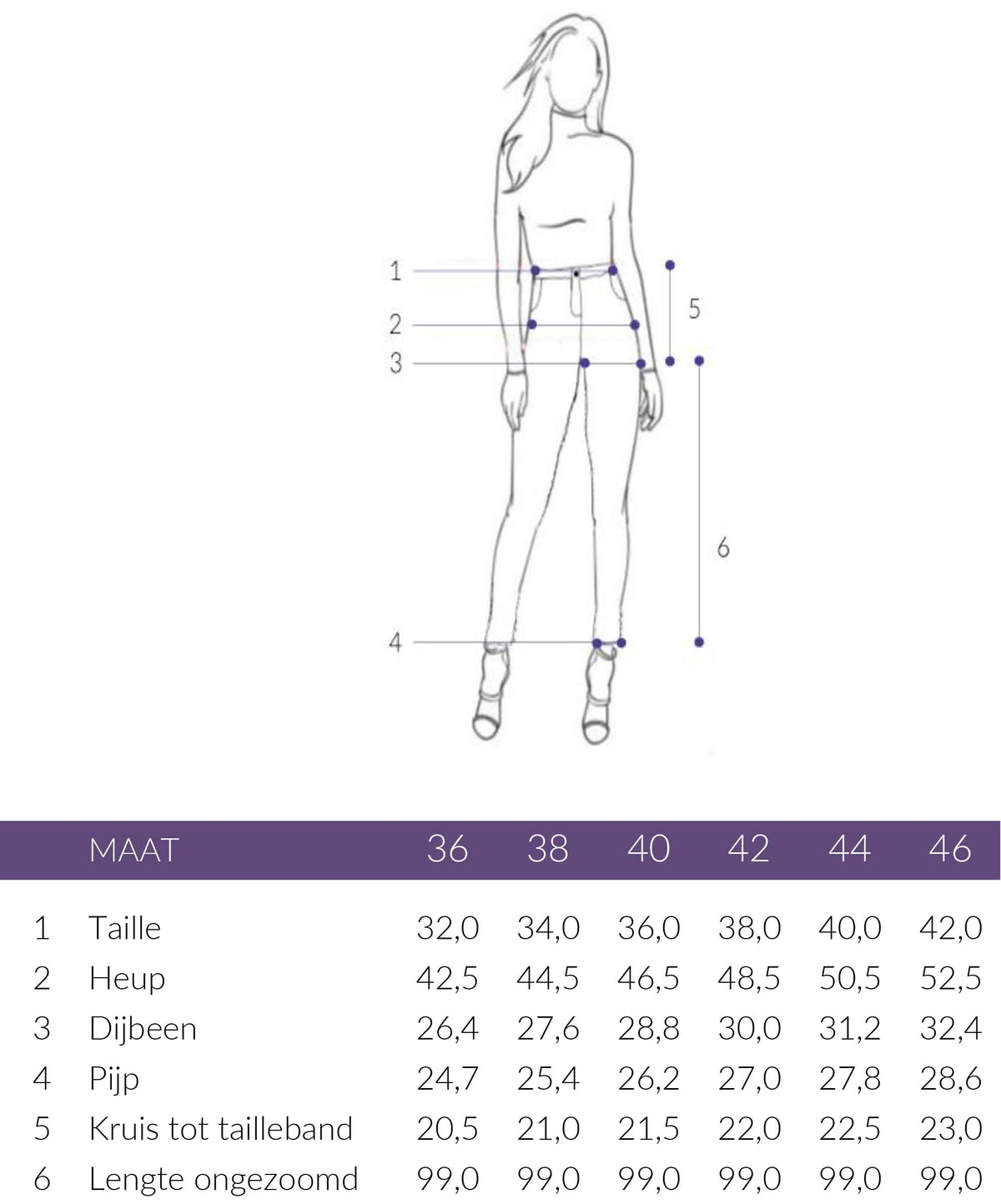 Maattabel Longlady Legging Lysa | Tall