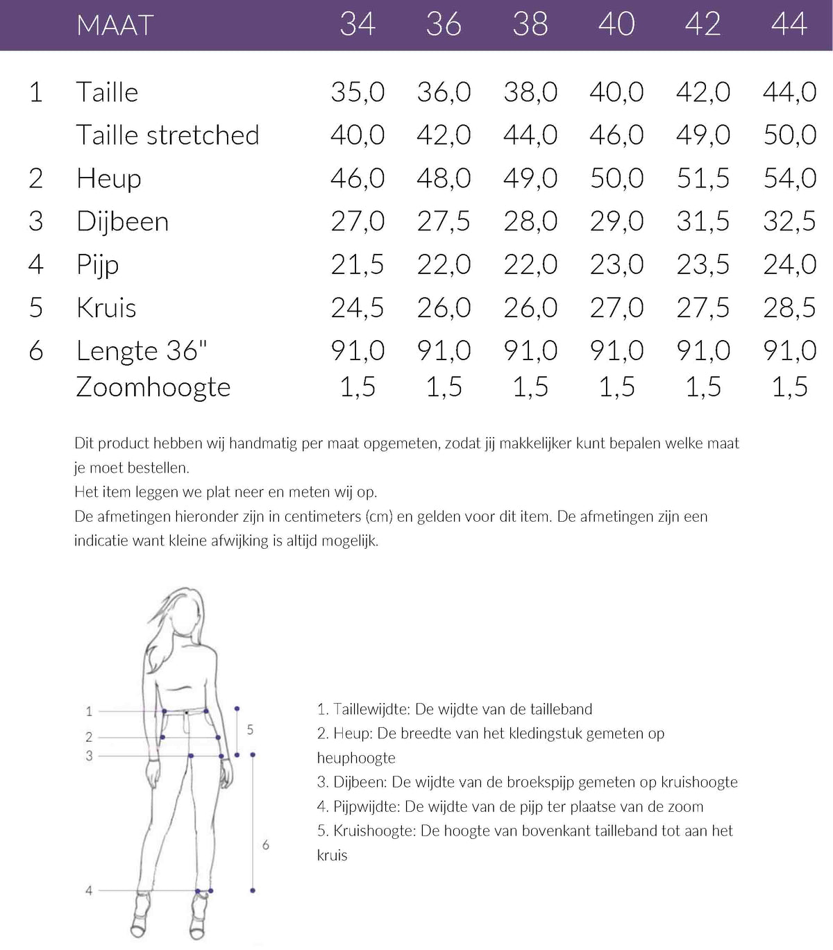 Maattabel Mac Jeans Laura Seam Basic Brown | Tall