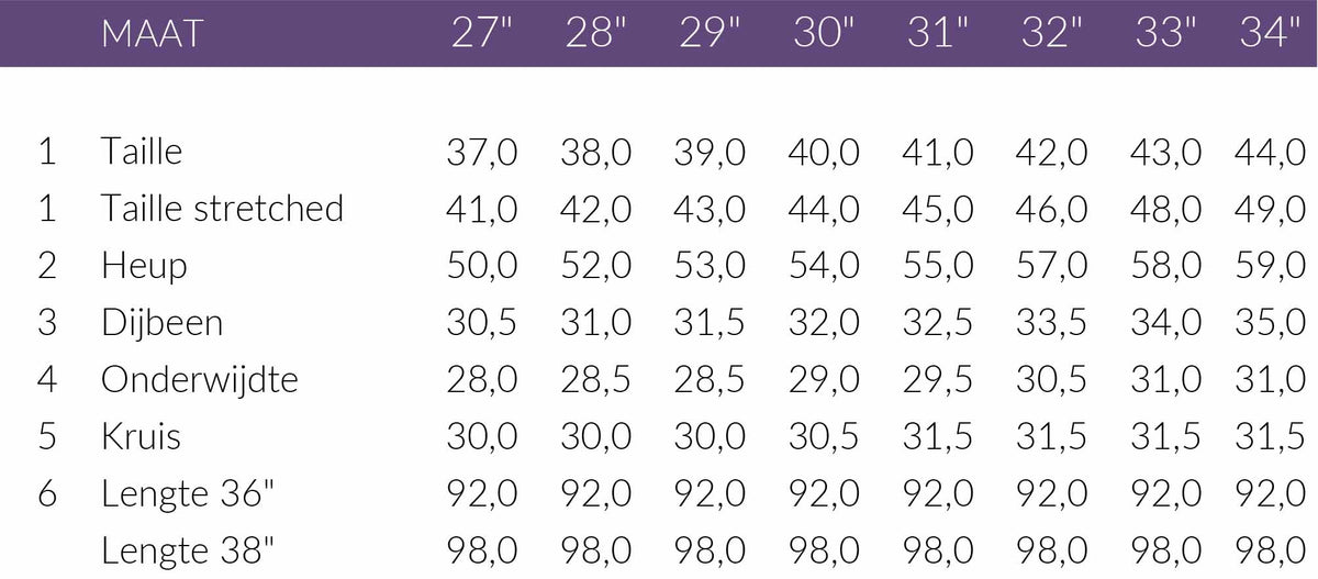 Maattabel Mavi Jeans Siena Cross Fly Lt Brushed | Tall