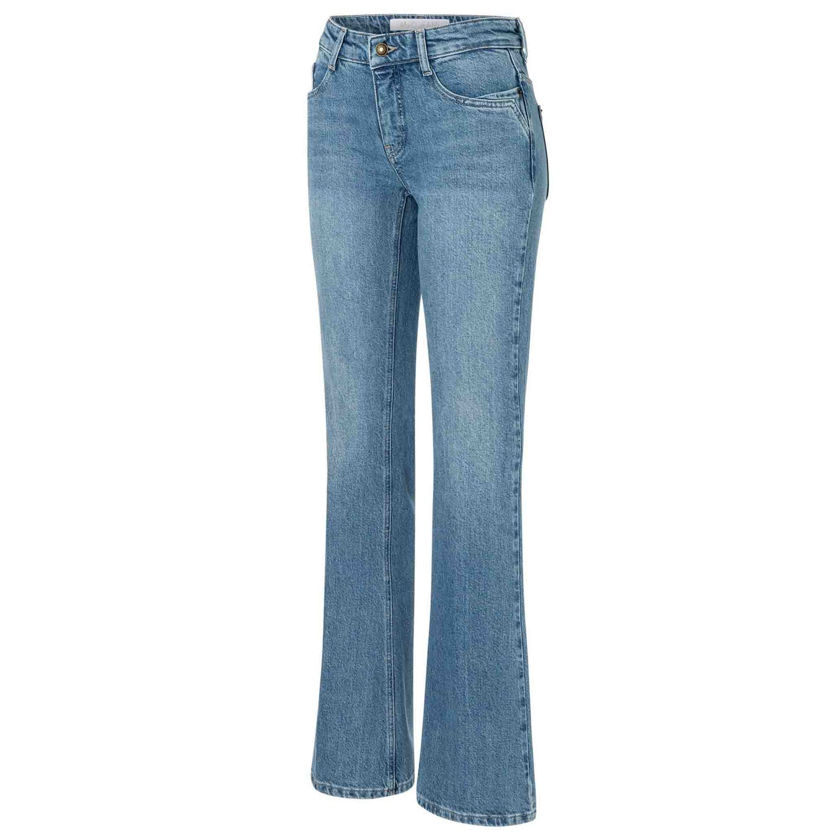 Mac Jeans Detroit Flared 90's Cool Wash, lange dames jeans, zijaanzicht