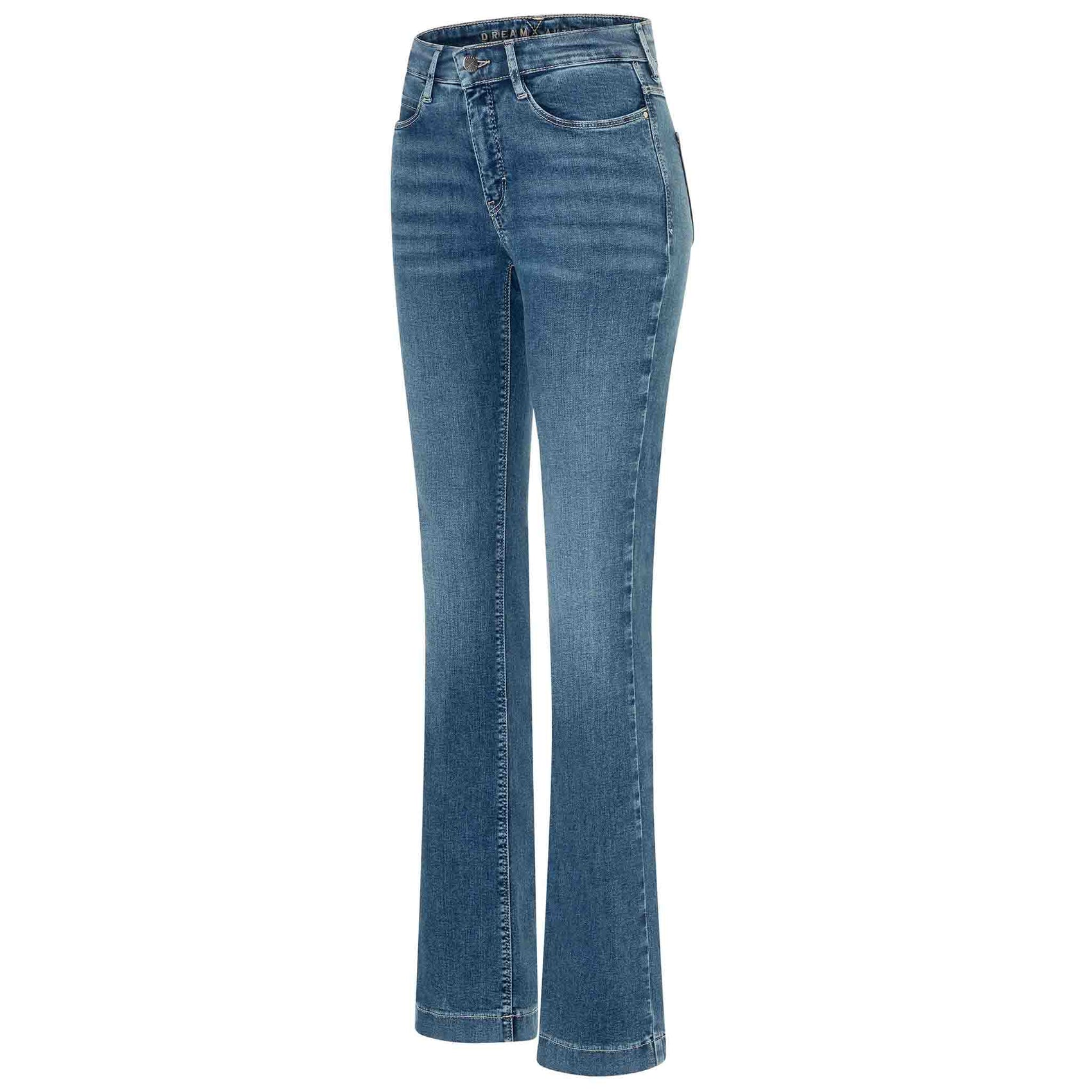 Mac Jeans Dream Boot Auth Mid Blue, lange dames jeans, zijaanzicht