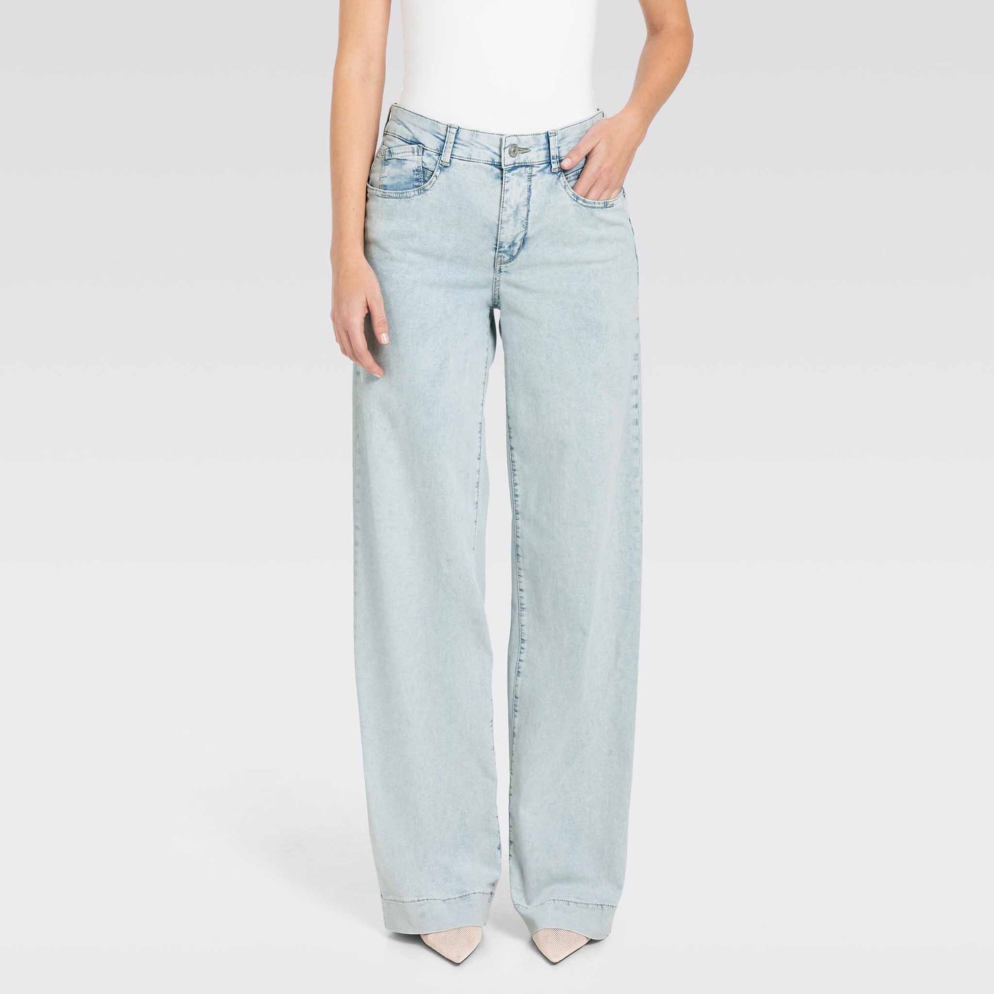 Tall Mac Jeans Rich Palazzo Bleached Japan voor lange dames voorzijde model