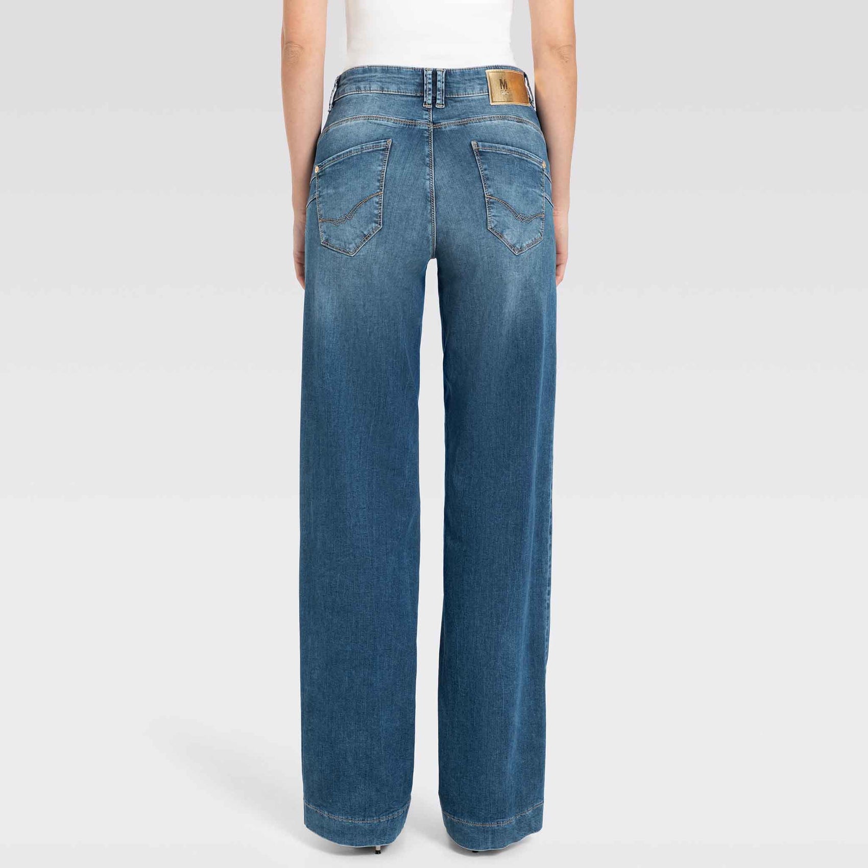 Mac Jeans Rich Palazzo Navy Heavy Wash, jeans in tall met lange benen, achteraanzicht