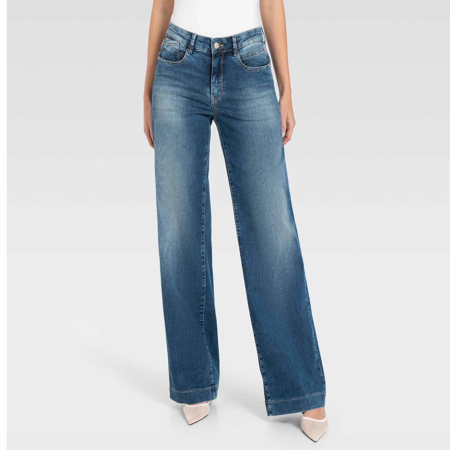 Mac Jeans Rich Palazzo Navy Heavy Wash, tall jeans voor lange vrouwen, vooraanzicht