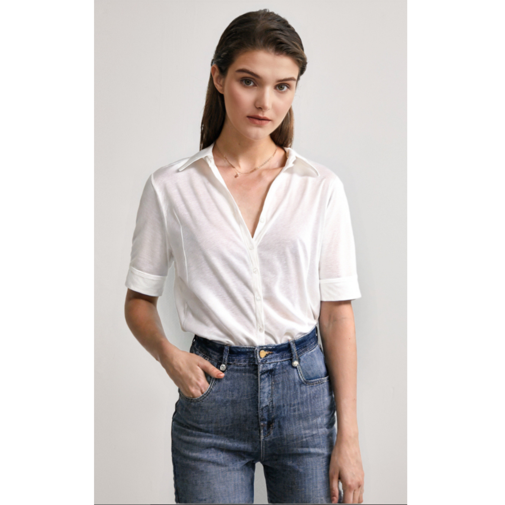 Longlady Blouse Daan Offwhite, tall kleding voor lange vrouwen