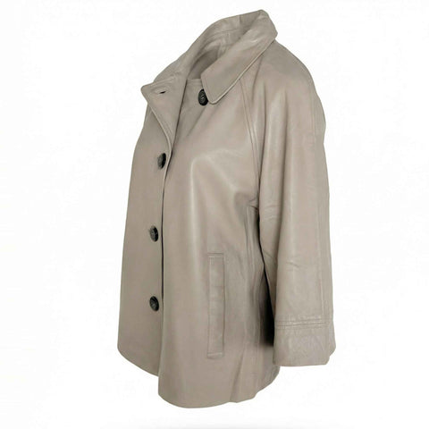 Transmission Lederen Poncho Beige, kleding voor lange vrouwen, zijaanzicht