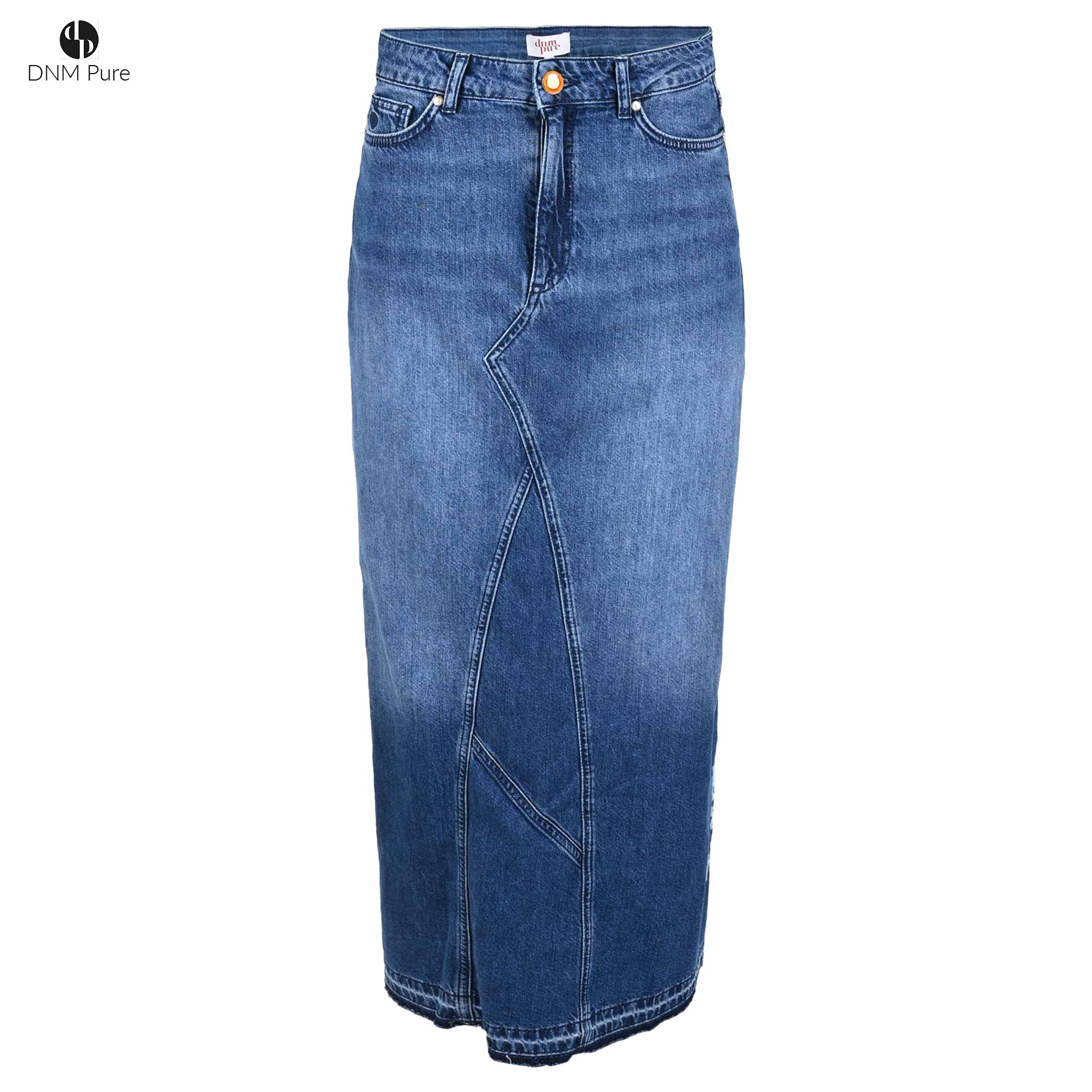 DNM Pure Skirt Used Blue Embroidery Navy, tall kleding voor lange vrouwen