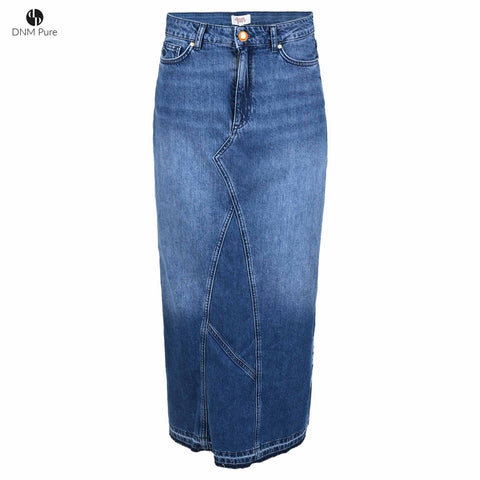 DNM Pure Skirt Used Blue Embroidery Navy, tall kleding voor lange vrouwen