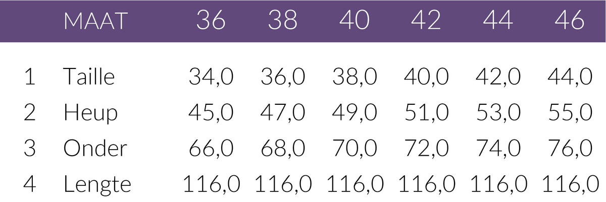 Maattabel Longlady Rok Rosy | Tall