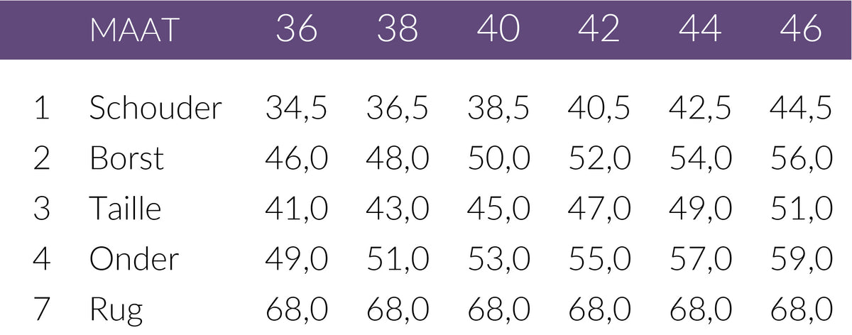 Maattabel Longlady Top Tosque | Tall