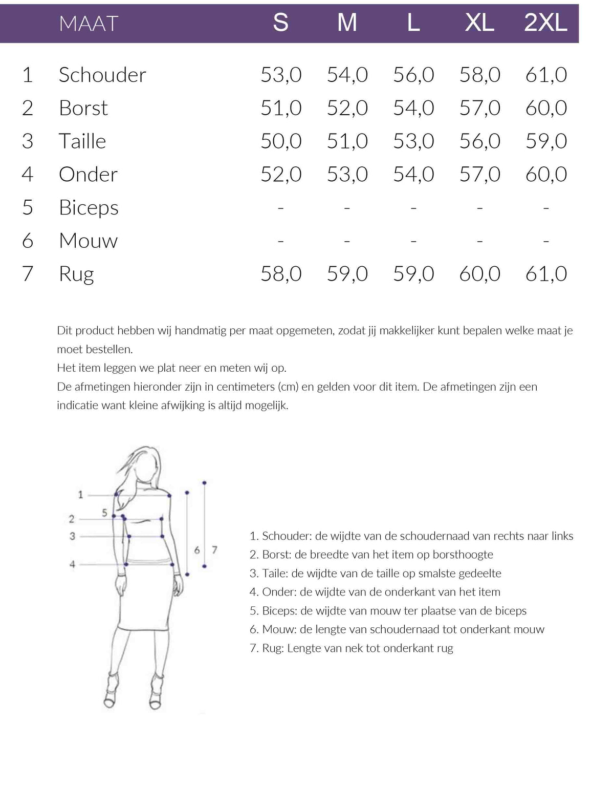 Maattabel BR&DY Top Fauve | Tall)