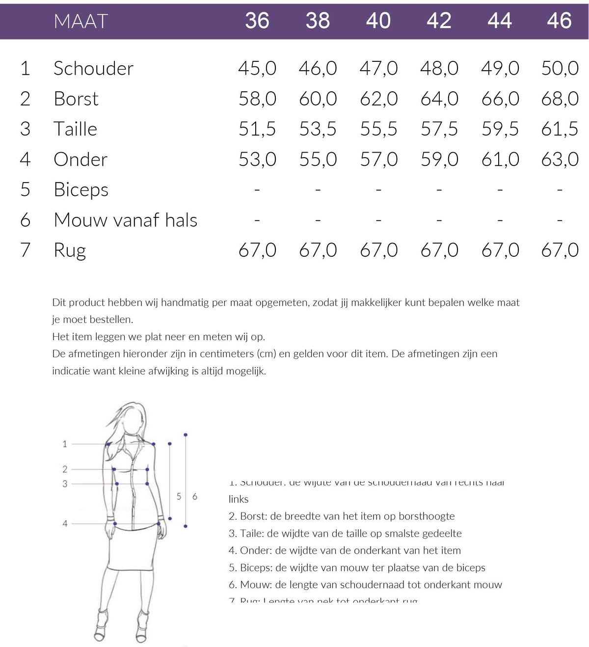 Maattabel LongLady Top Dita Lichtbeige | Tall