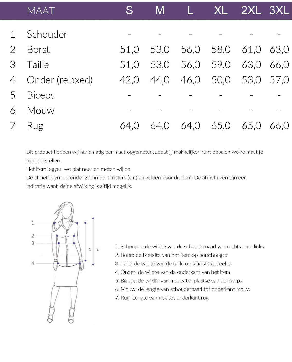 Maattabel NED Top Bibi Orchid | Tall