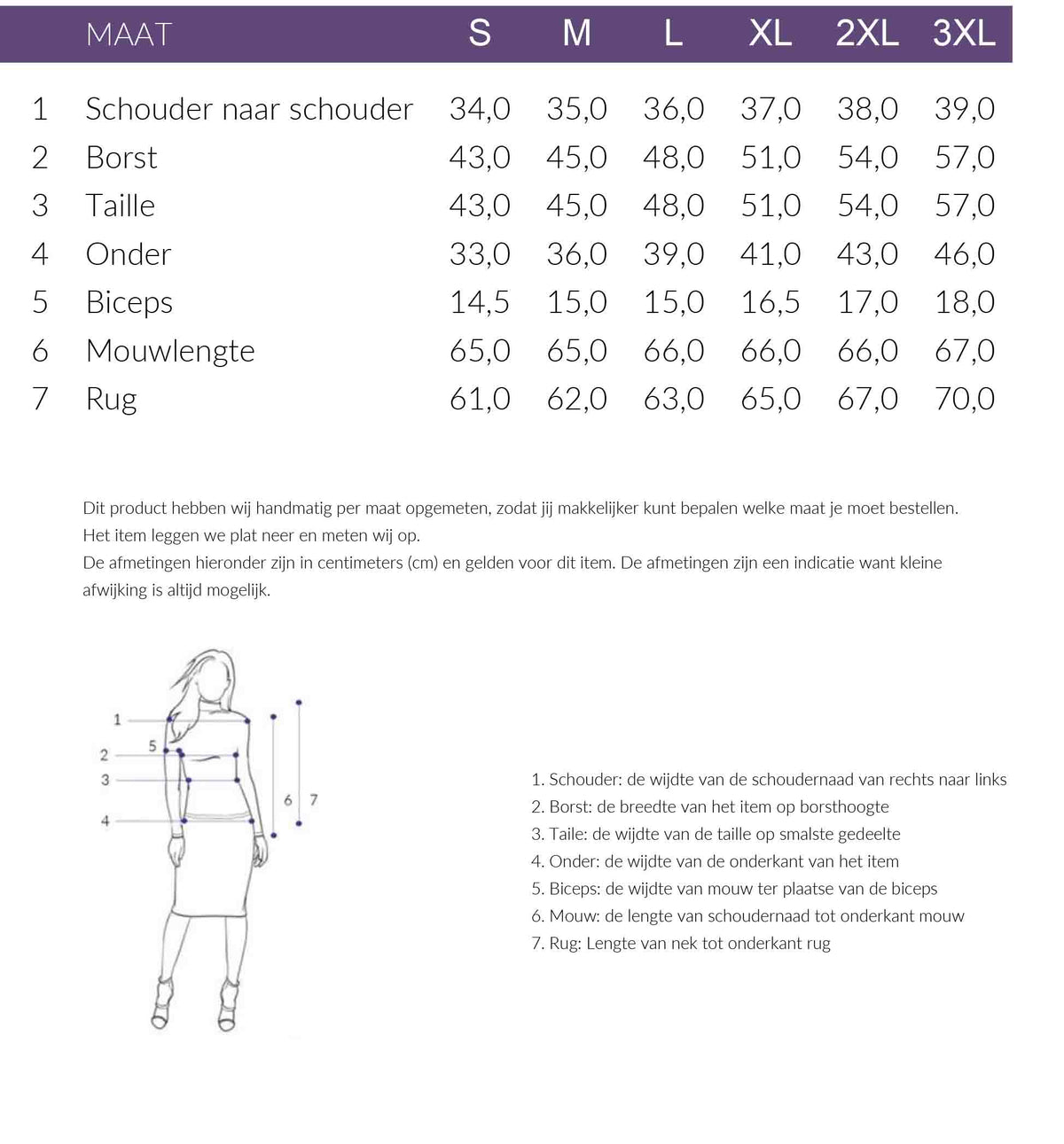 Maattabel NED Truitje Belon Zwart