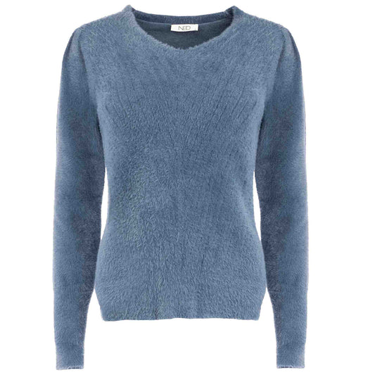 NED Trui Furry Dustyblauw