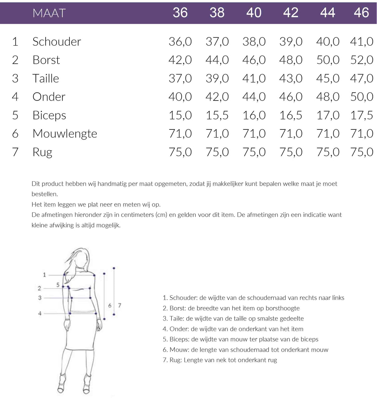 Maattabel Longlady Truitje Floor Wikkel Donkerbruin  | Tall