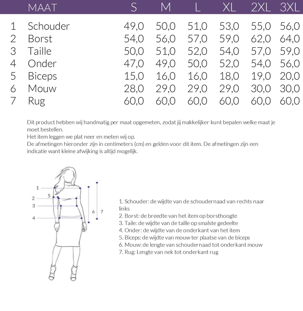 Maattabel NED Truitje Litani Lavendelblauw | Tall