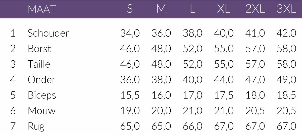 Maattabel NED Truitje Mayra Beige