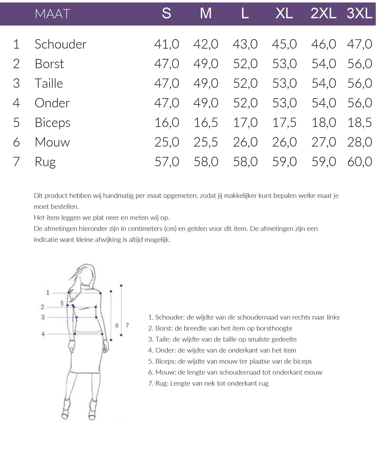 Maattabel NED Truitje Vils Mint | Tall