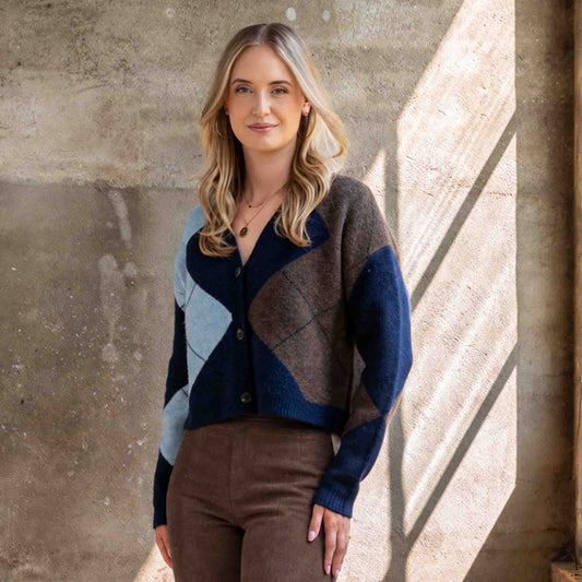 ICNK Vest Veloura Argyle Donkerblauw | Tall