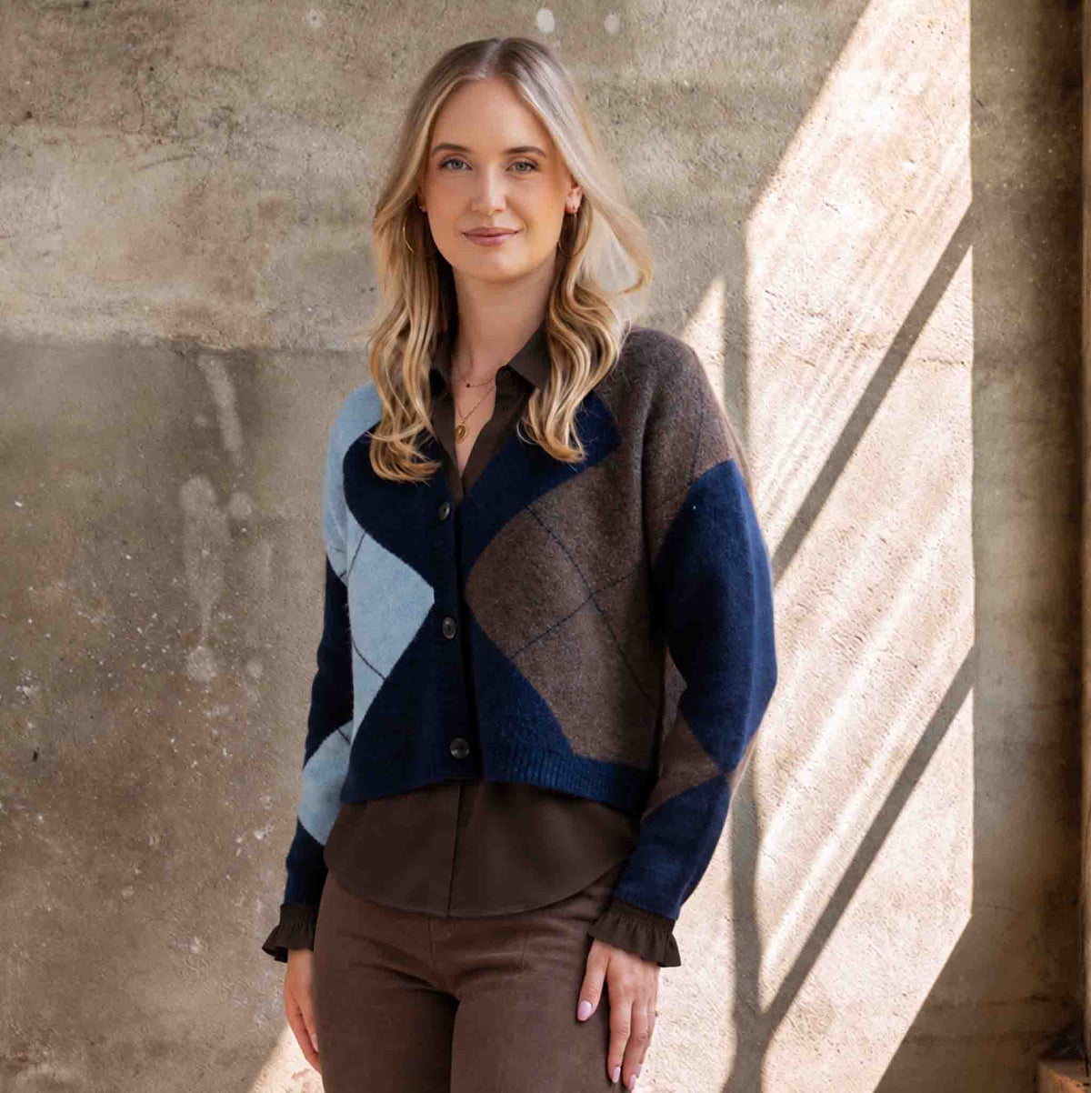 ICNK Bolero Vest Veloura Argyle Donkerblauw | Tall