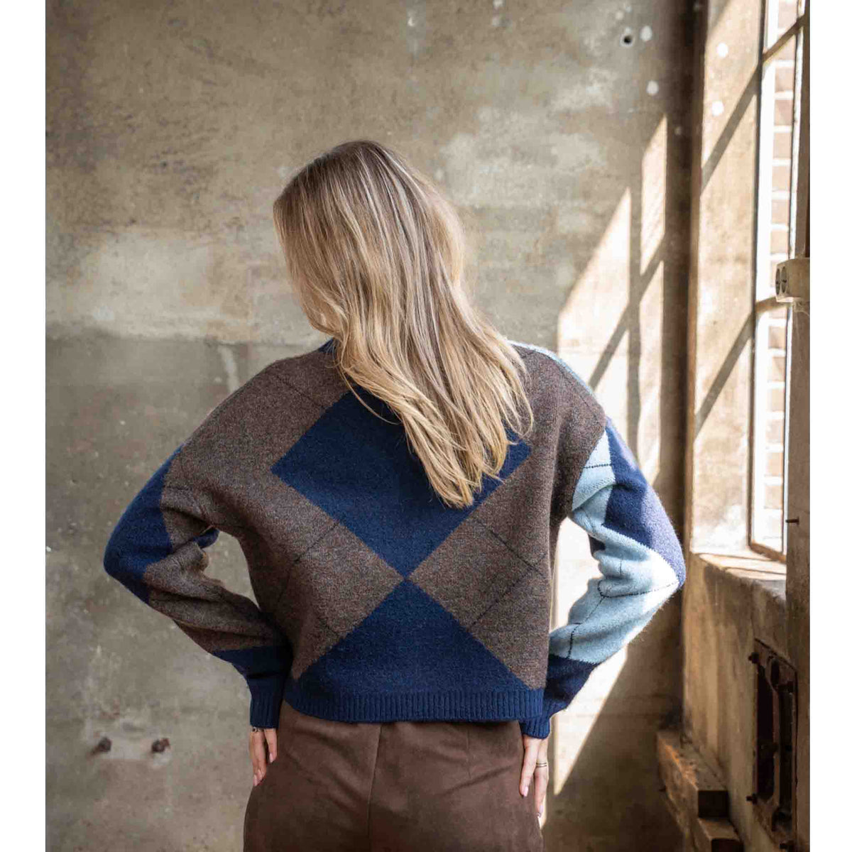 ICNK Vest Veloura Argyle Donkerblauw | Tall