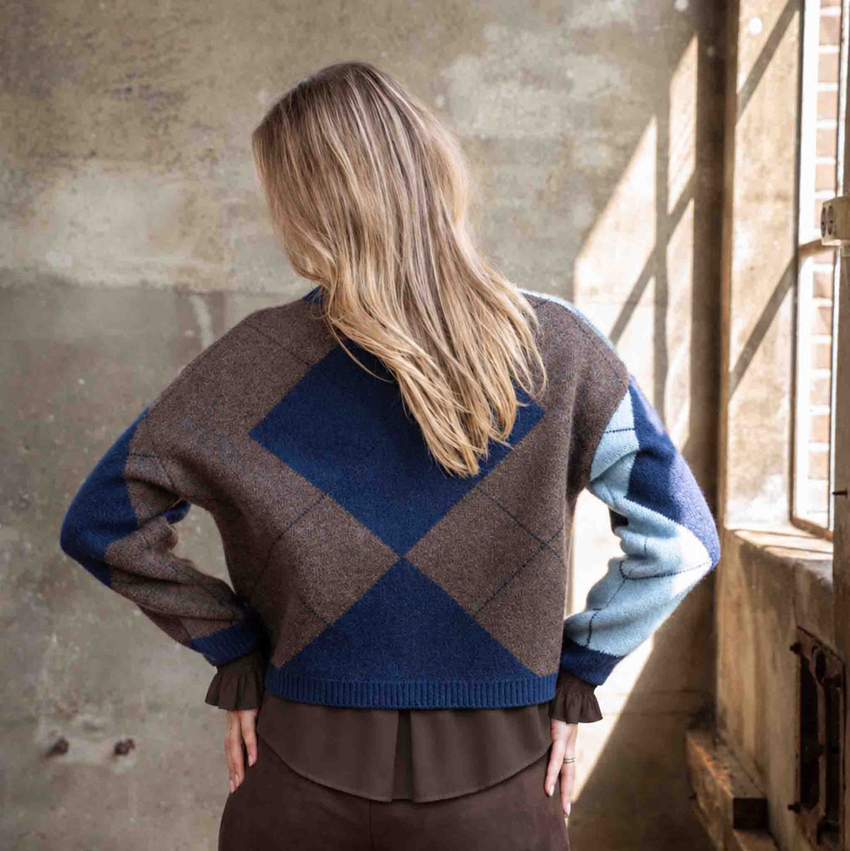 ICNK Bolero Vest Veloura Argyle Donkerblauw | Tall