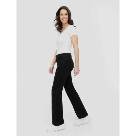 Wonderjeans RS Relaxed Black Rinse, lange dames jeans, zijaanzicht