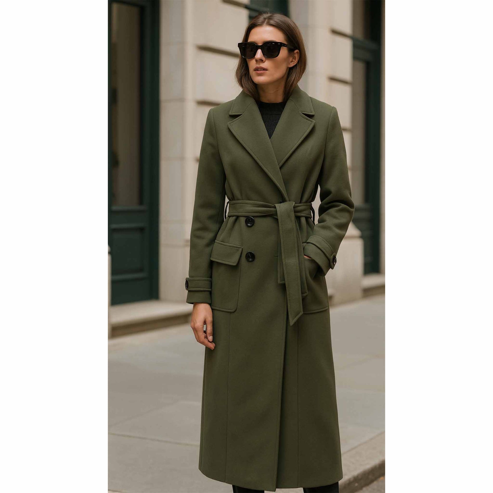 Longlady Jas Mandy Khaki, tall kleding voor lange vrouwen, gedragen door model