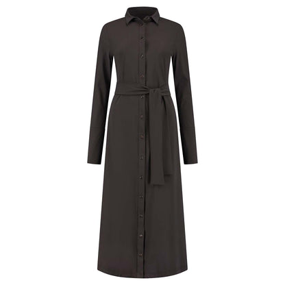 fashion tall woman longlady z dress button through travel gray brown