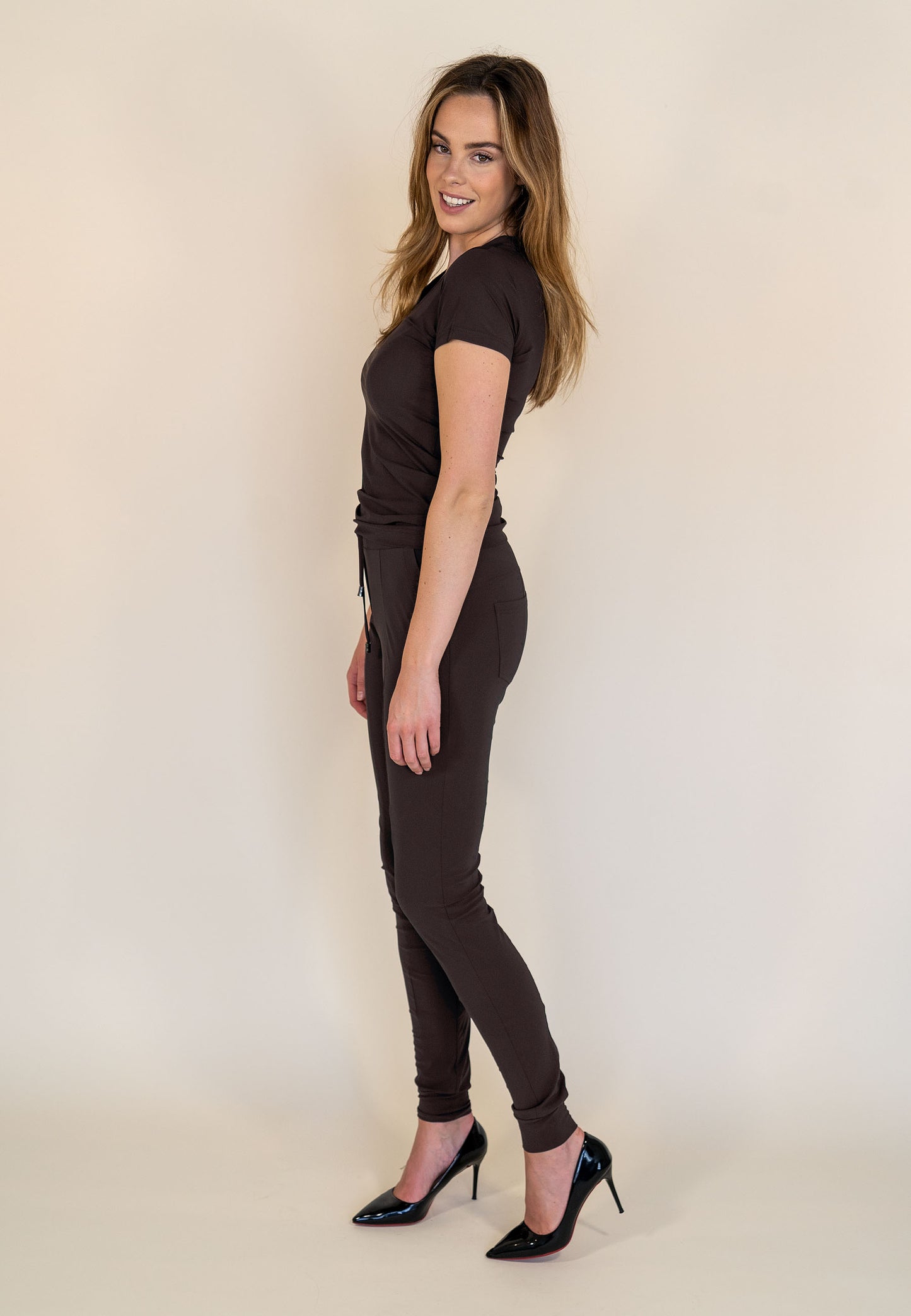 kleding lange vrouwen broek longlady z travel grijsbruin